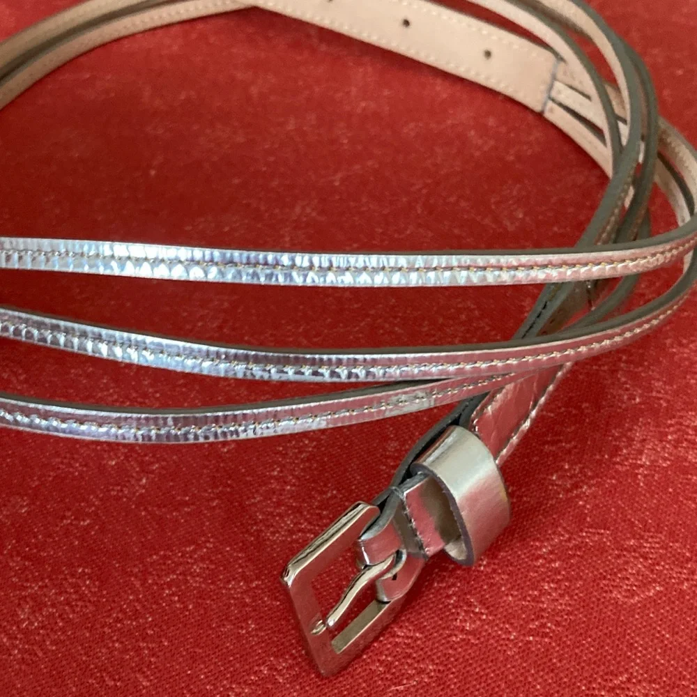 J Crew Metallic Silver Leather Belt